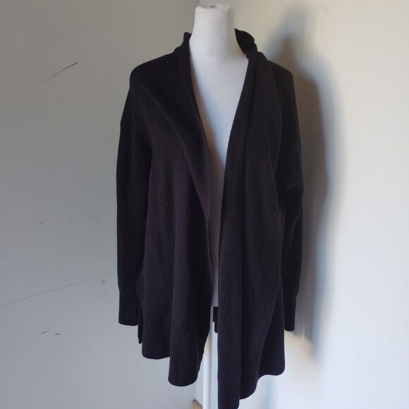Ann Taylor Chunky Ribbed Knit Cashmere Blend Cardigan Black Open Sweater L-XL - Picture 5 of 5